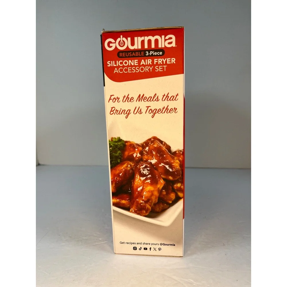Gourmia 3 Piece Reusable Silicone Air Fryer Accessory Set GSI005 Black 7-8 QT